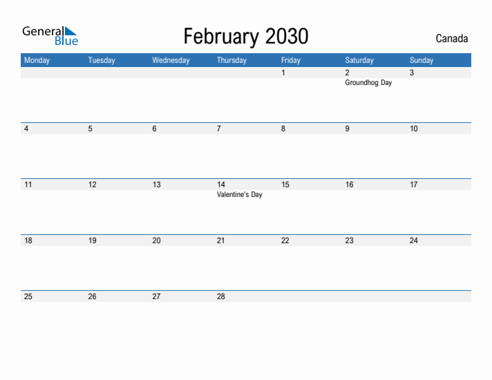 Fillable February 2030 Calendar