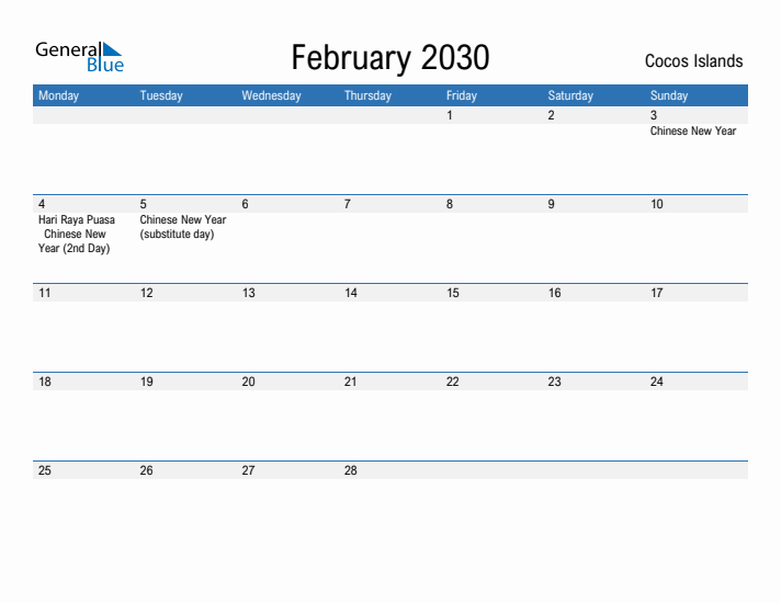 Fillable February 2030 Calendar