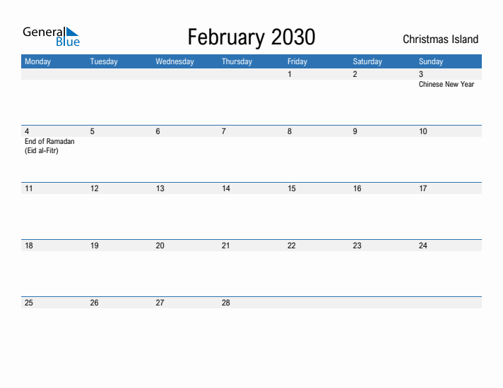 Fillable February 2030 Calendar