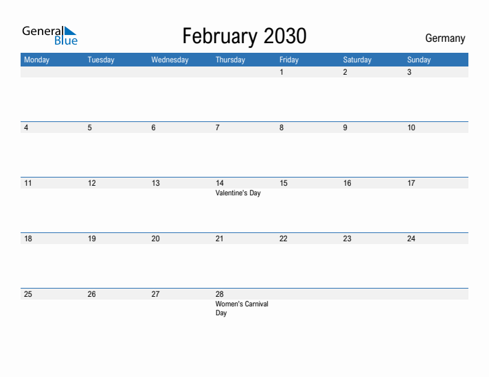 Fillable February 2030 Calendar