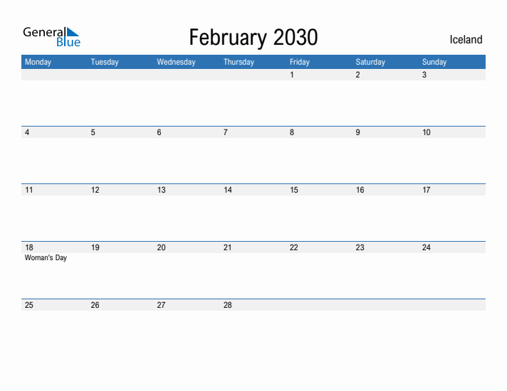 Fillable February 2030 Calendar