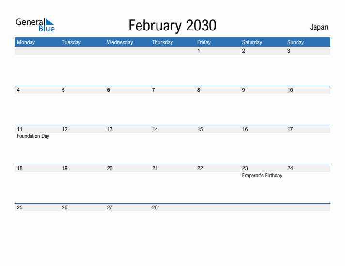 Fillable February 2030 Calendar