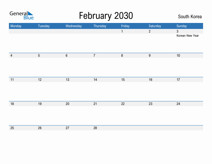 Fillable February 2030 Calendar