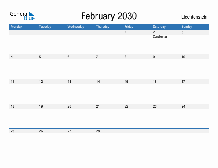 Fillable February 2030 Calendar