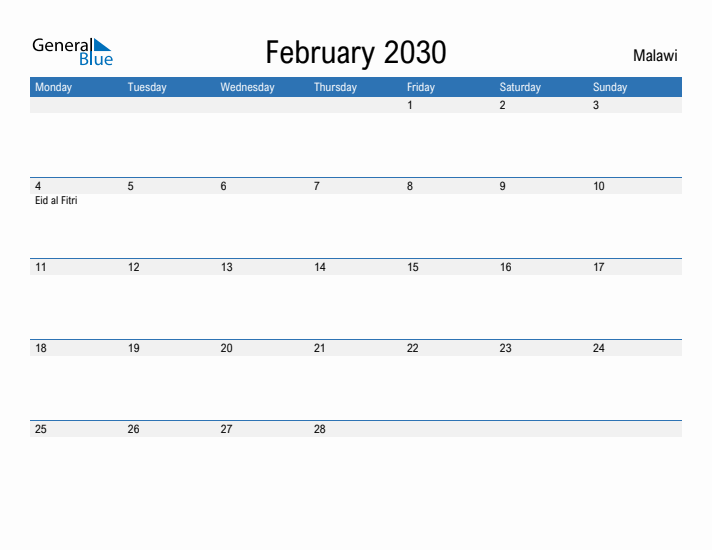 Fillable February 2030 Calendar