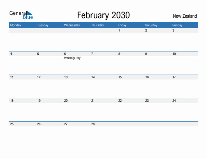 Fillable February 2030 Calendar