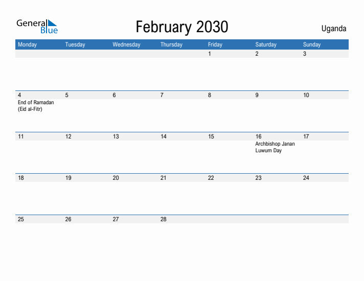 Fillable February 2030 Calendar