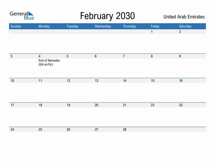 Fillable February 2030 Calendar