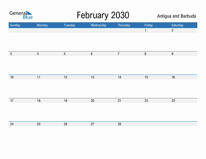 Fillable February 2030 Calendar