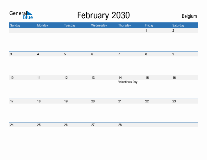 Fillable February 2030 Calendar