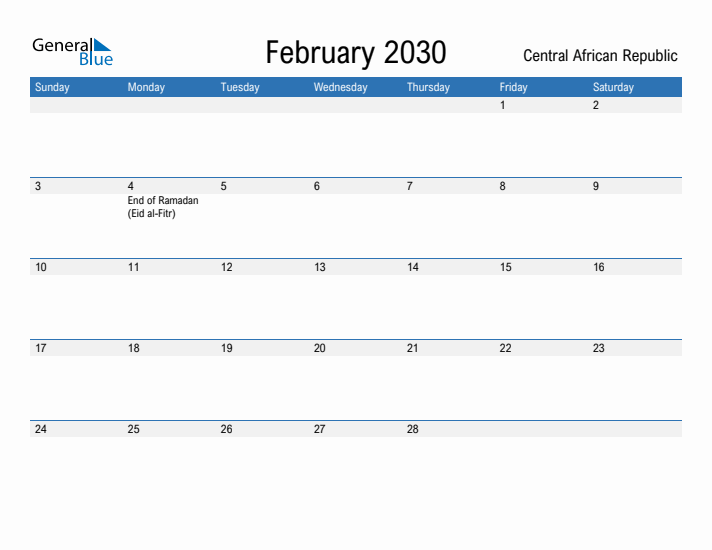 Fillable February 2030 Calendar