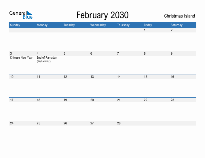 Fillable February 2030 Calendar