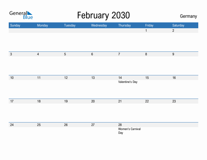 Fillable February 2030 Calendar