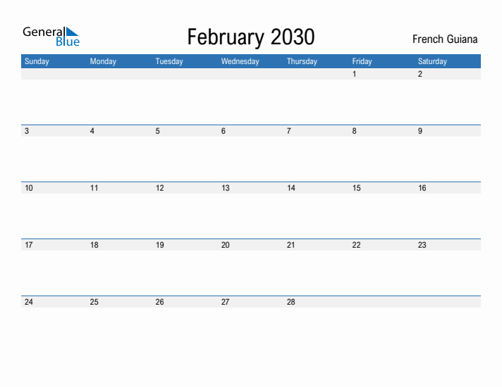 Fillable February 2030 Calendar