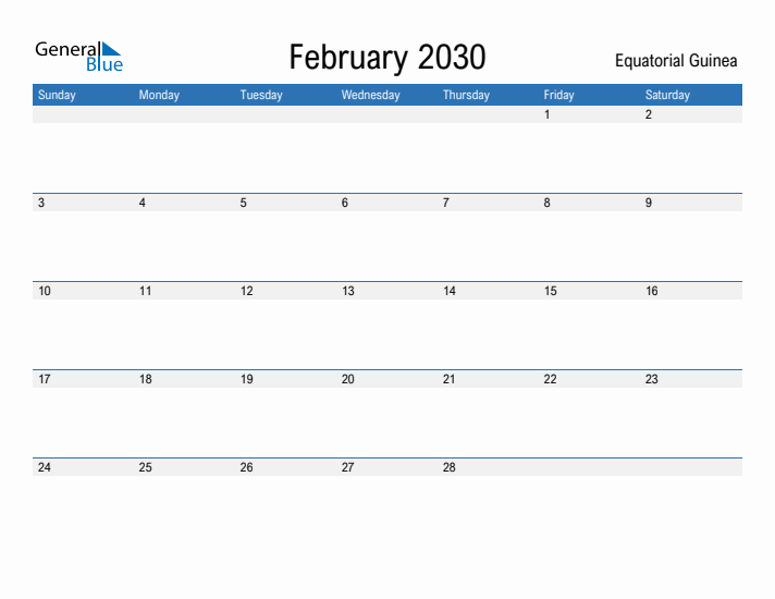 Fillable February 2030 Calendar