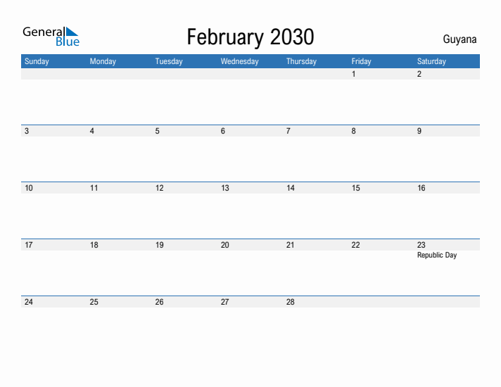 Fillable February 2030 Calendar