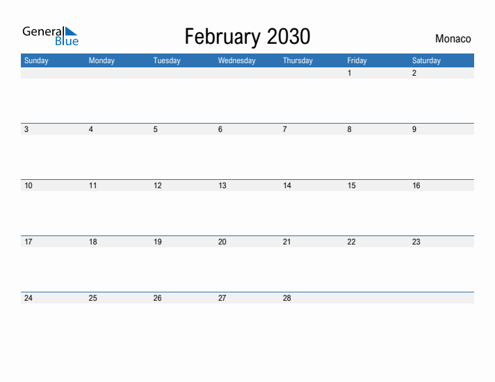 Fillable February 2030 Calendar