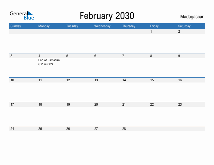 Fillable February 2030 Calendar