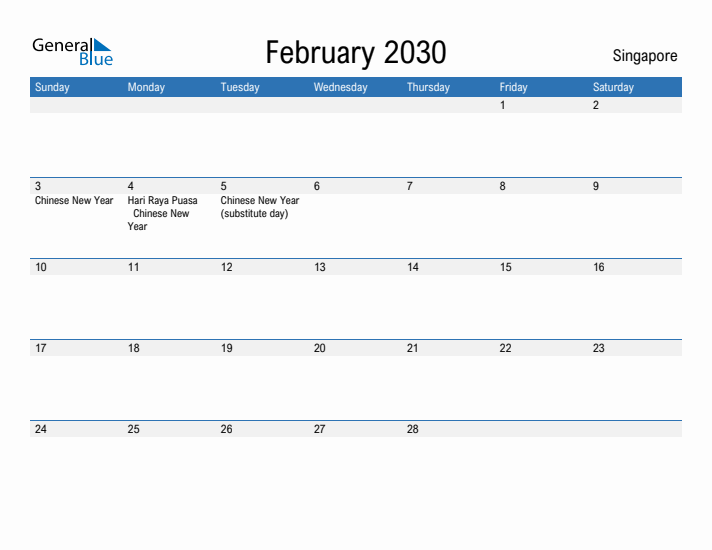 Fillable February 2030 Calendar