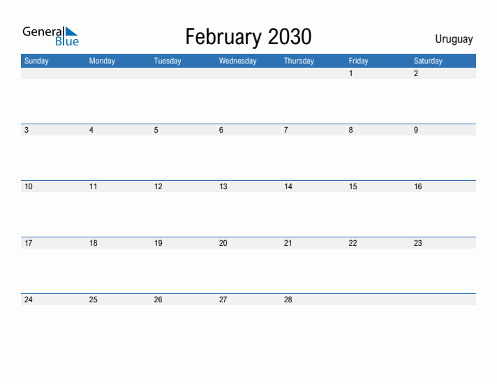 Fillable February 2030 Calendar