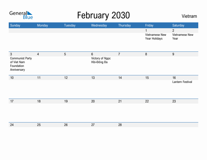 Fillable February 2030 Calendar