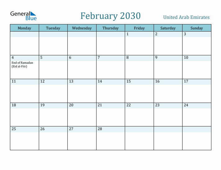 February 2030 Calendar with Holidays