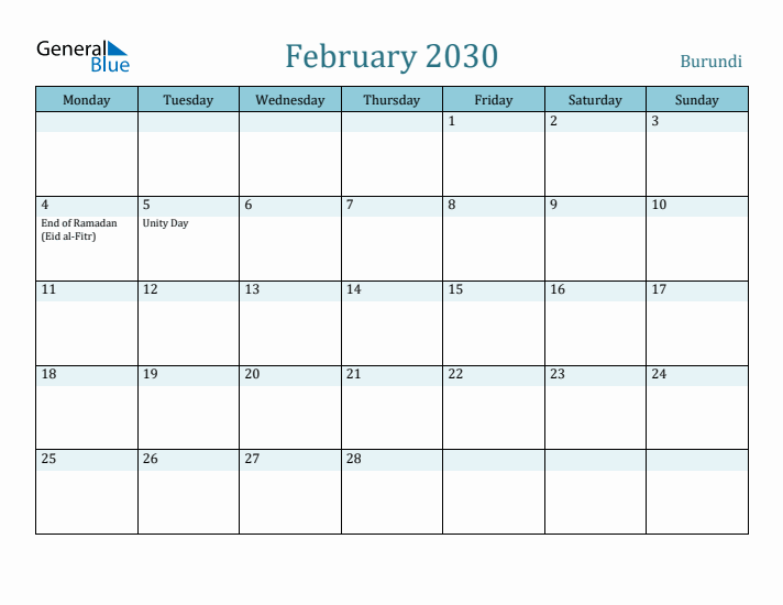 February 2030 Calendar with Holidays