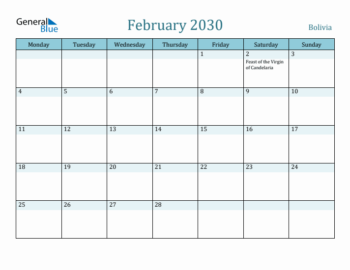 February 2030 Calendar with Holidays