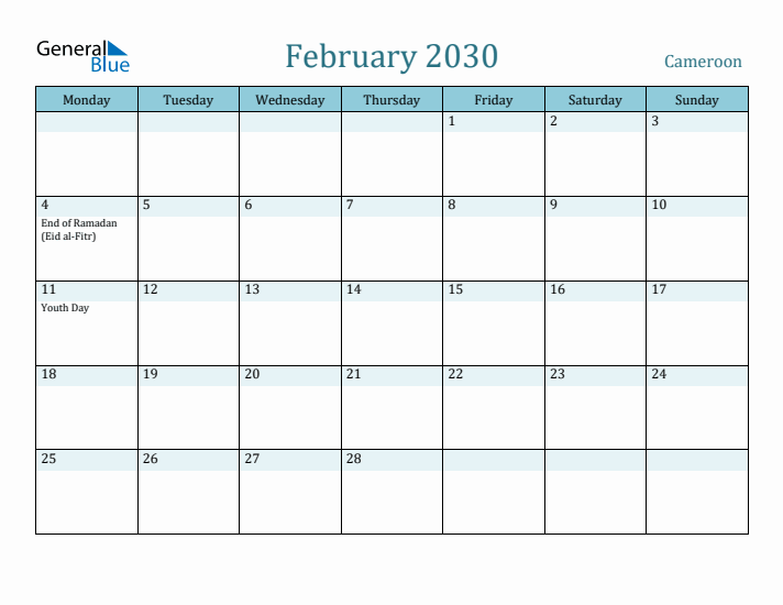 February 2030 Calendar with Holidays