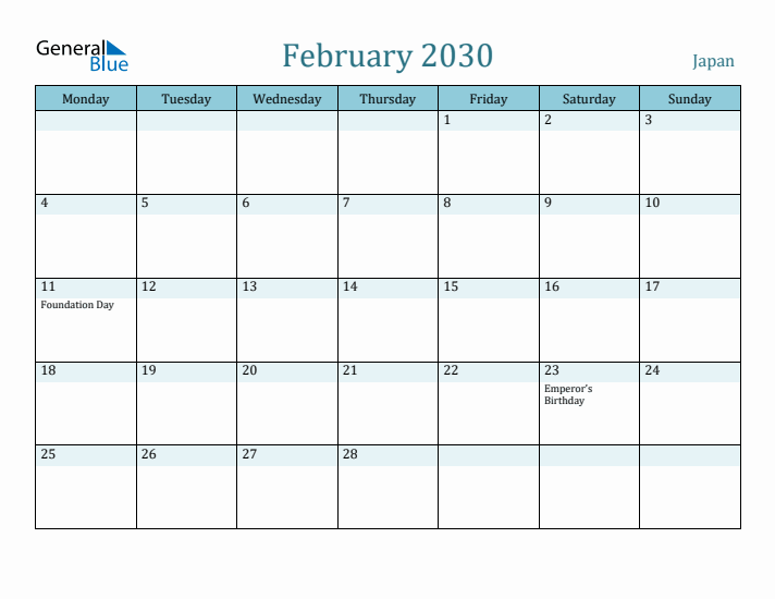 February 2030 Calendar with Holidays