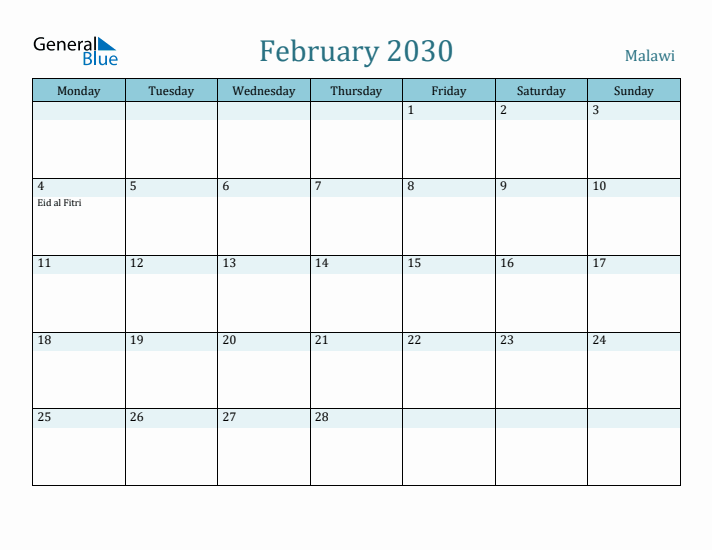 February 2030 Calendar with Holidays