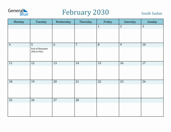 February 2030 Calendar with Holidays