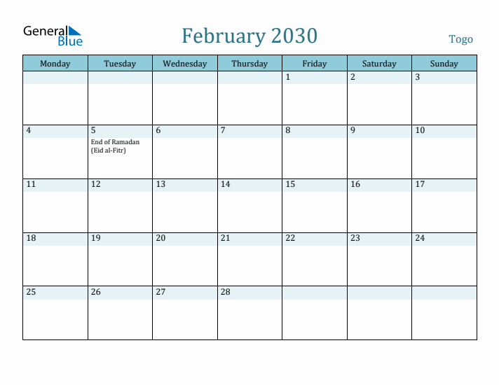 February 2030 Calendar with Holidays