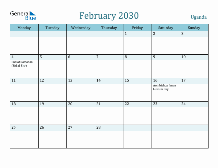 February 2030 Calendar with Holidays