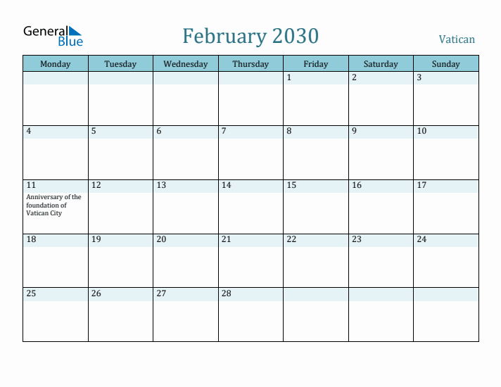 February 2030 Calendar with Holidays