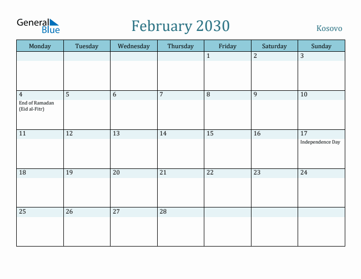 February 2030 Calendar with Holidays