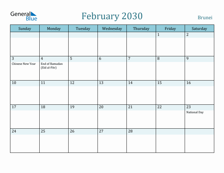 February 2030 Calendar with Holidays