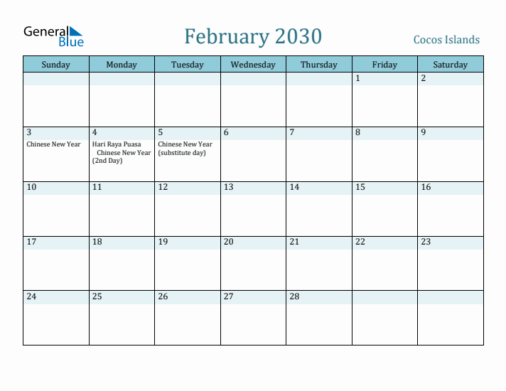 February 2030 Calendar with Holidays