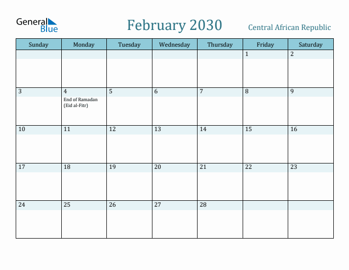 February 2030 Calendar with Holidays