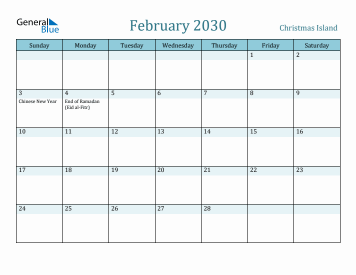 February 2030 Calendar with Holidays