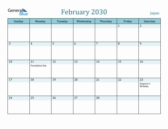 February 2030 Calendar with Holidays