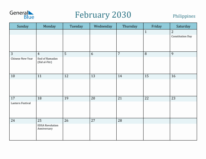 February 2030 Calendar with Holidays