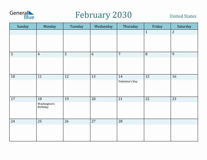 February 2030 Calendar with Holidays