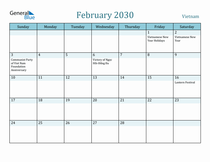 February 2030 Calendar with Holidays