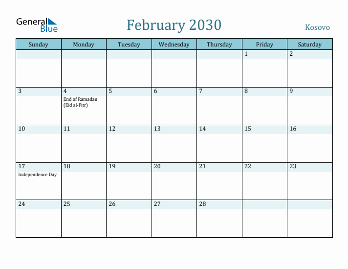 February 2030 Calendar with Holidays