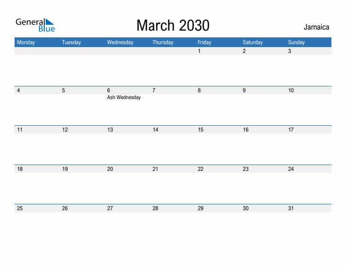 Fillable March 2030 Calendar