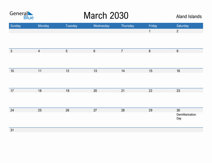 Fillable March 2030 Calendar