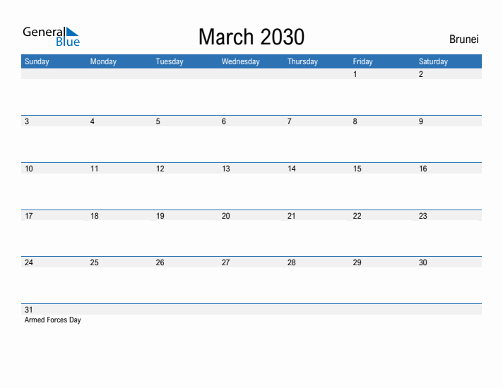 Fillable March 2030 Calendar