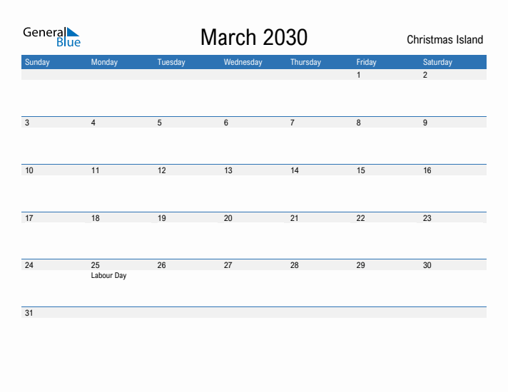 Fillable March 2030 Calendar