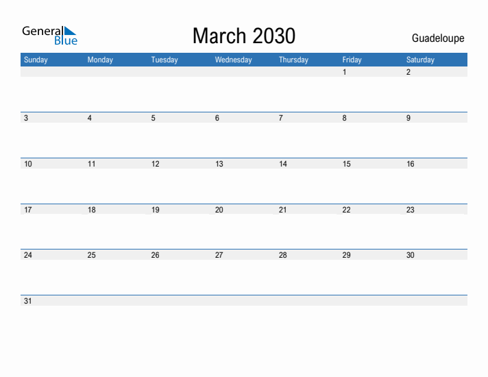 Fillable March 2030 Calendar